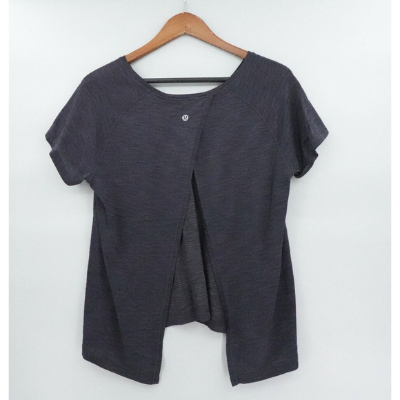 Lululemon Back In Action Shirt Medium Heathered Gray Open Back Relaxed Fit Yoga - Picture 1 of 10